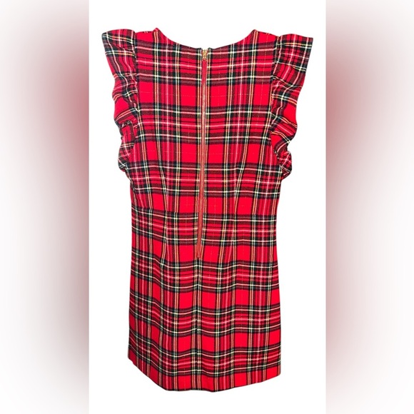 Vineyard Vines Holiday Tartan Plaid Dress Size 12 Red Black Zip Back Cap Sleeve - Picture 2 of 4